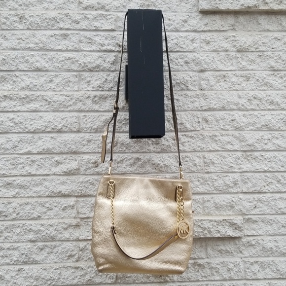 Metallic Gold Michael Kors With Chain Handles & Leather Adjustable Strap - Picture 1 of 7